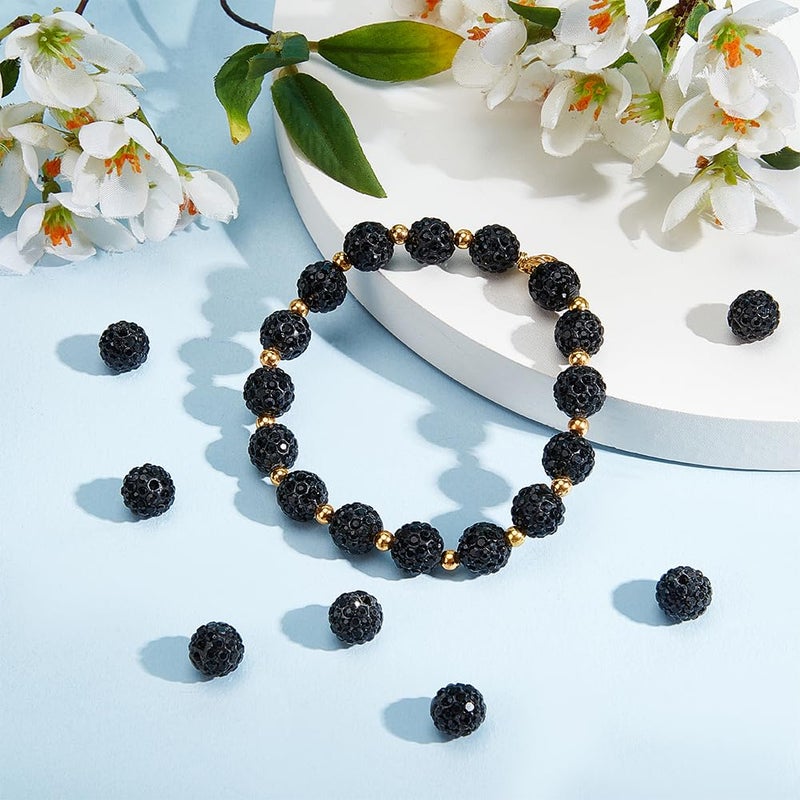 PH PandaHall 100pcs 10mm Black Rhinestone Beads Black Clay Beads Polymer Crystal Bead Clay Pave Disco Ball Round Diamond Bead Sparkle Beaded Stone for Necklace Bracelet Jewelry Making Party Decoration - Image 3